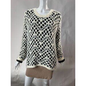 Neiman Marcus XL Fuzzy Knit Black & White Polka Dot Sweater